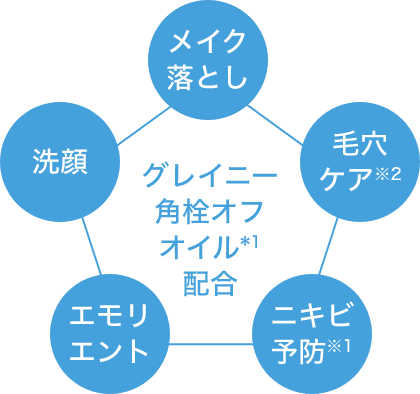 1本5役マルチオイル洗顔の5つの用途図