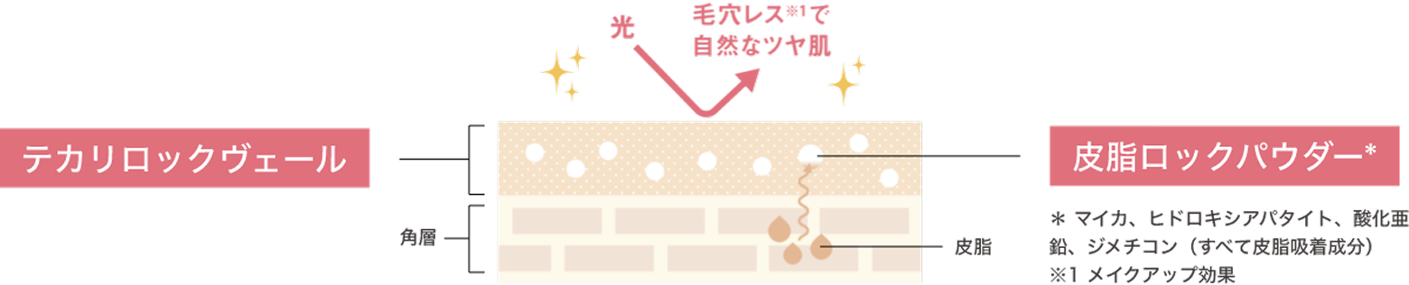 ダブルロック処方のテカリロックヴェールと皮脂ロックパウダーの仕組み
