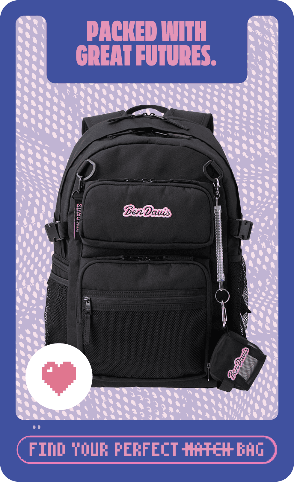 【PLAZA限定】BEN DAVIS エンブロイダリーデイパック ダークピンクの画像です。