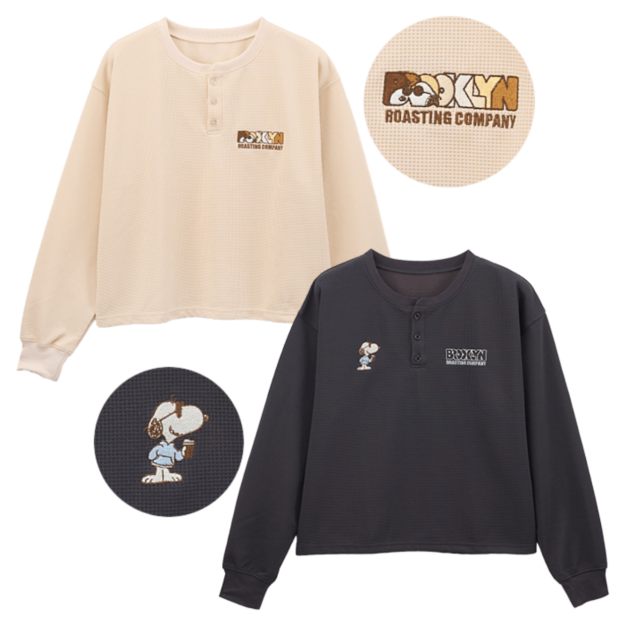 ヘンリーネックワッフルロングスリーブTシャツ