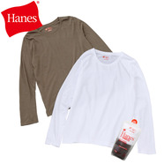 Hanes ヘインズ ジャパンフィット for HER クルーネックロングスリーブTシャツ 【2枚組】 ホワイト／ダークブラウン