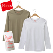 Hanes ヘインズ Japan Fit for HER クルーネックロングスリーブTシャツ 【2枚組】 ホワイト＆アッシュ