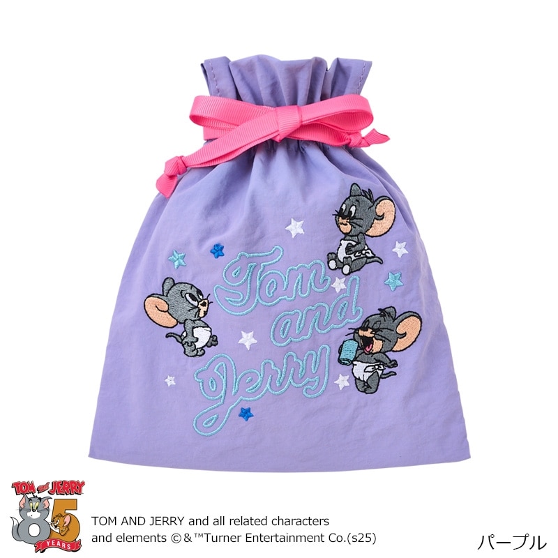 TOM and JERRY トムとジェリー 刺しゅう巾着ポーチ(パープル