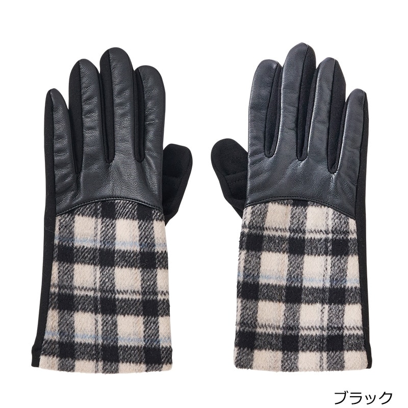 Chewiny チュウイニー 合皮チェックグローブ(ブラック): 通常| プラザ