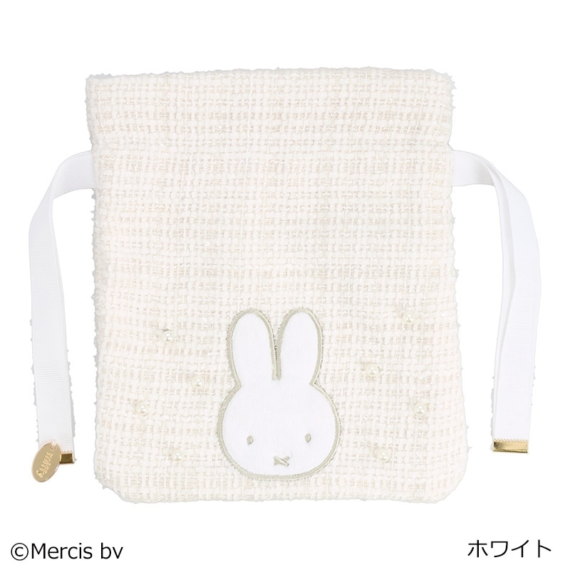 ミッフィー Miffy ツイード巾着ポーチ(ホワイト): 通常| プラザ