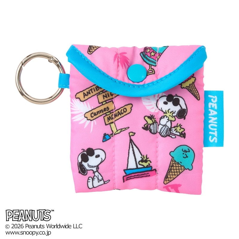 スヌーピー PEANUTS カラビナ付きミニポーチ(ピンク): 通常| プラザ
