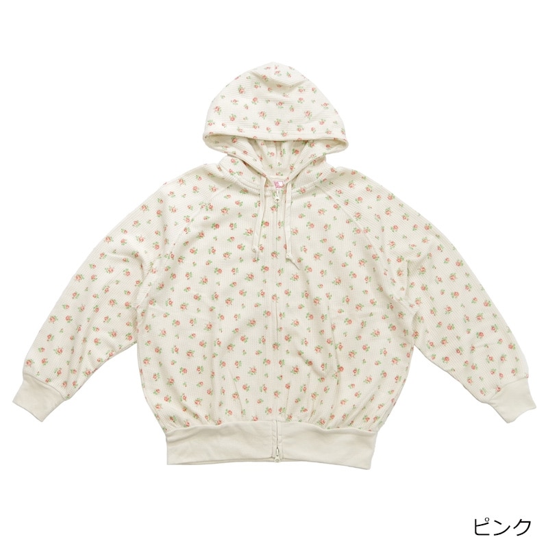 パーカー JEMORGAN（ジェーイーモーガン）フラワープリント 小花柄ワッフルサーマル ダブルジップアップパーカー レディース レディース JEMORGAN パーカー JEMORGAN（ジェーイーモーガン）フラワー