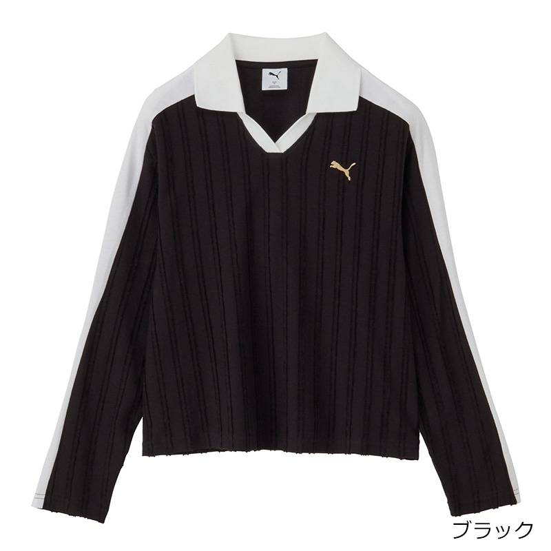 PUMA プーマ ウィメンズ T7 リラックスド 長袖 ポロシャツ(ブラック