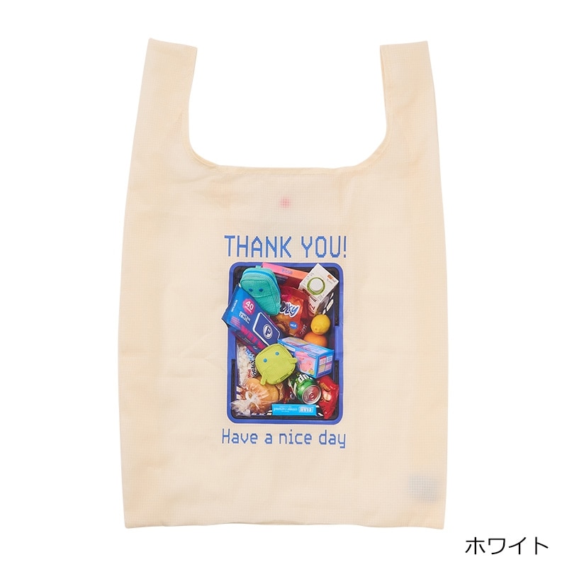 PLAZA BASICS 折り畳みエコバッグ カゴ(ホワイト): 通常| プラザ