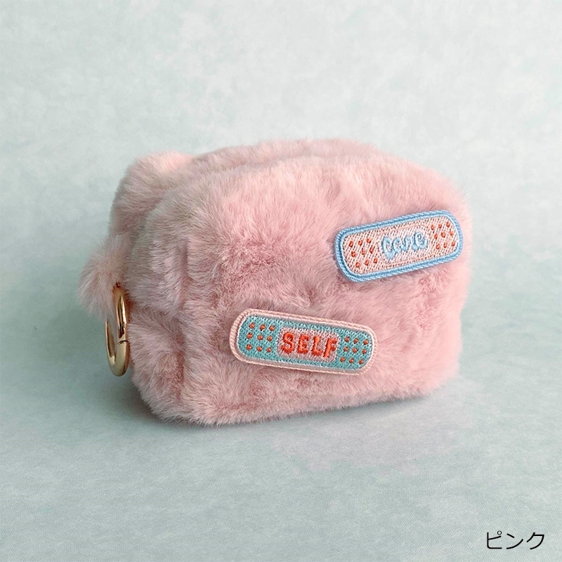 刺しゅうワッペン付きモコモコポーチ(パープル): 通常| プラザ