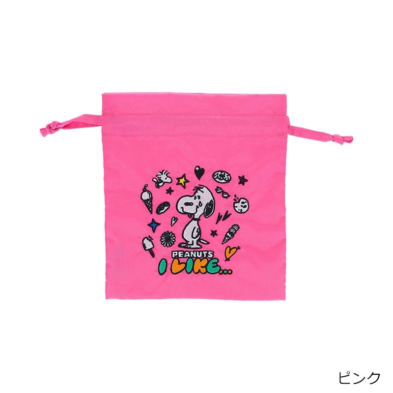 スヌーピー PEANUTS 刺繍巾着 PEANUTS I LIKE…(ピンク): 通常| プラザ