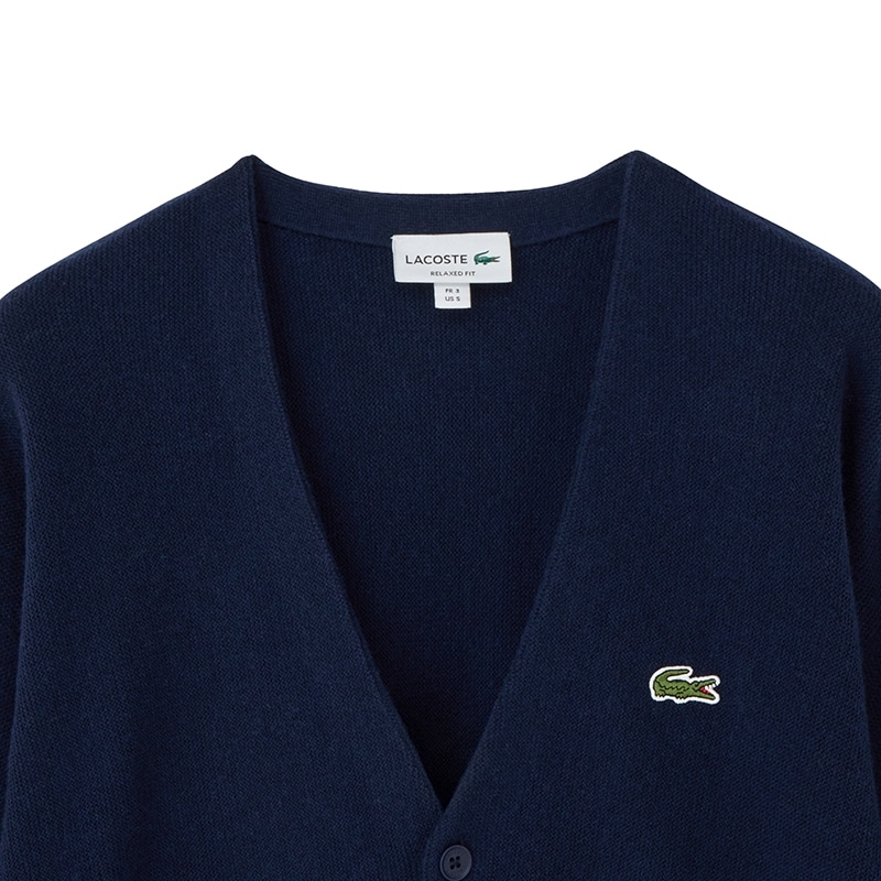 LACOSTE ラコステ ガーター編みVネックカーディガン(ネイビー
