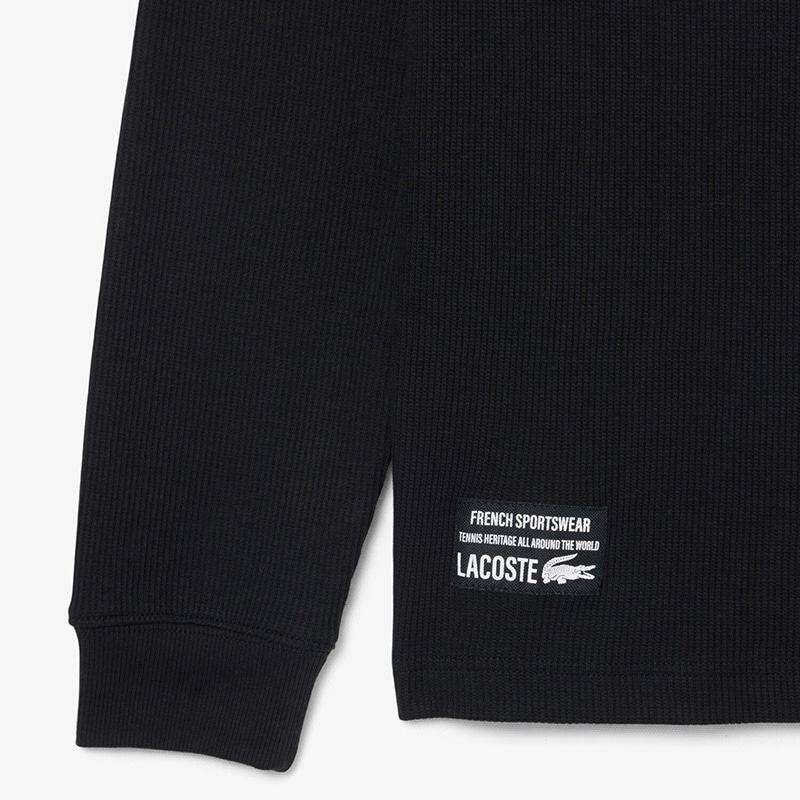 LACOSTE ラコステ ヘンリーネック ワッフル Tシャツ(ブラック): 通常