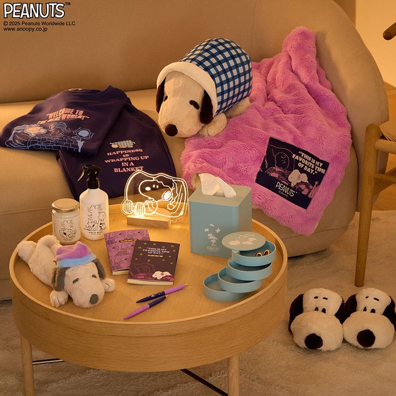 スヌーピー　ブランケット スヌーピー セブンティファイヴ ボア付ウォームクロス ブラウン