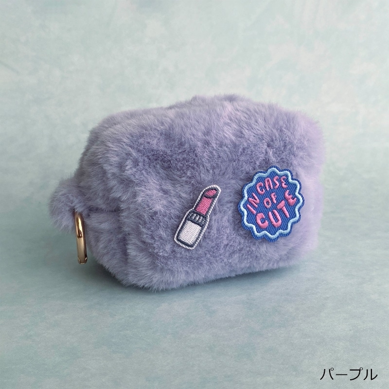 刺しゅうワッペン付きモコモコポーチ(パープル): 通常| プラザ