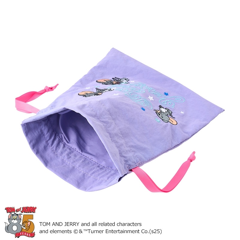 TOM and JERRY トムとジェリー 刺しゅう巾着ポーチ(パープル