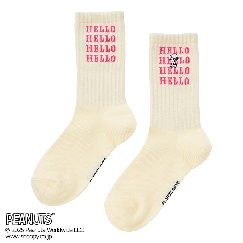 スヌーピー PEANUTS クルー丈ソックス 2足セット HELLO(2足
