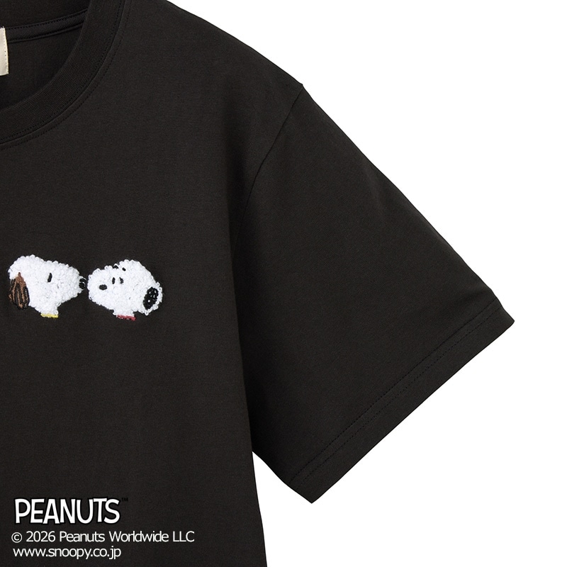 スヌーピー PEANUTS / Tシャツ サガラ刺しゅう ブラック（ベーシック