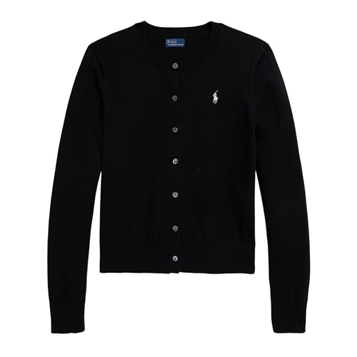 RALPH LAUREN ブラック 七分袖カーディガン POLO RALPH LAUREN ポロ ラルフ ローレン コットン クルーネック