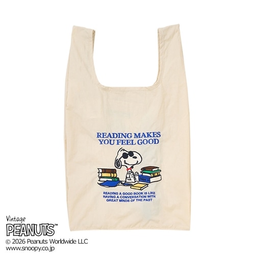 スヌーピー PEANUTS ストラップ付エコバッグ(アイボリー): 通常