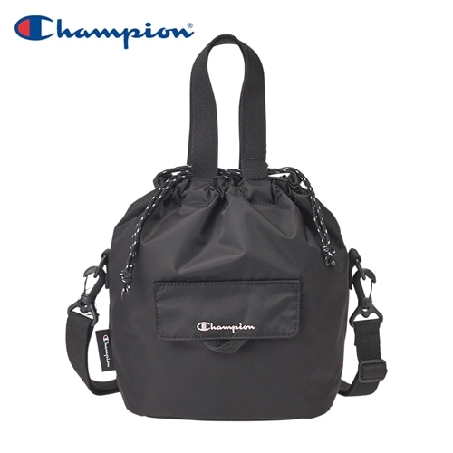 ブラック巾着ショルダーバッグ Champion チャンピオン フラップ巾着ショルダーバッグ(ブラック): 通常