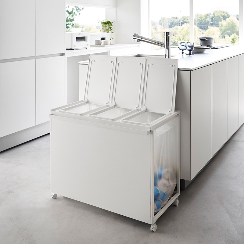 山崎実業 tower 蓋付き目隠し分別ダストワゴン タワー 45L 3分別