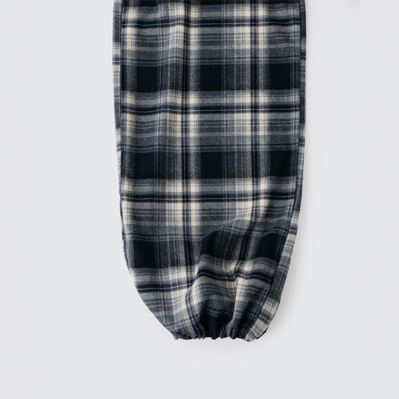 MAISONBLANCHE ネイビー グリーン チェック ワイドレッグパンツ MAISONBLANCHE ネイビー グリーン チェック ワイドレッグパンツ