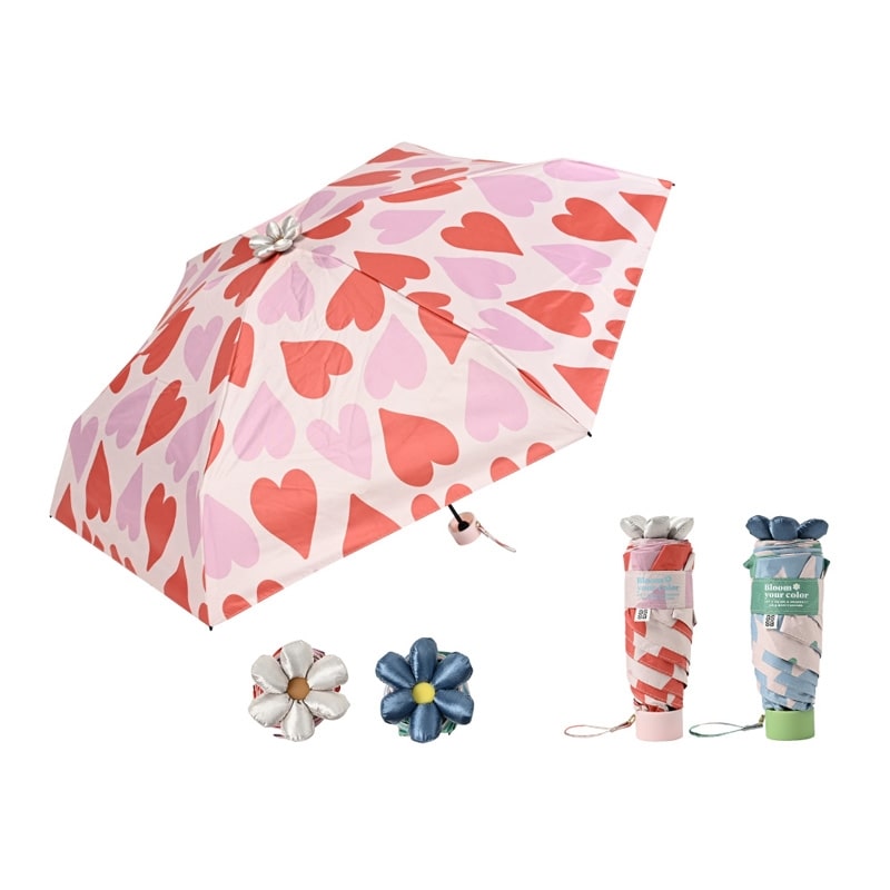 オバラソウ　お急ぎ1204040 assa Ohana Parasol お花パラソル 折りたたみ 遮光 日傘 ハート(レッド
