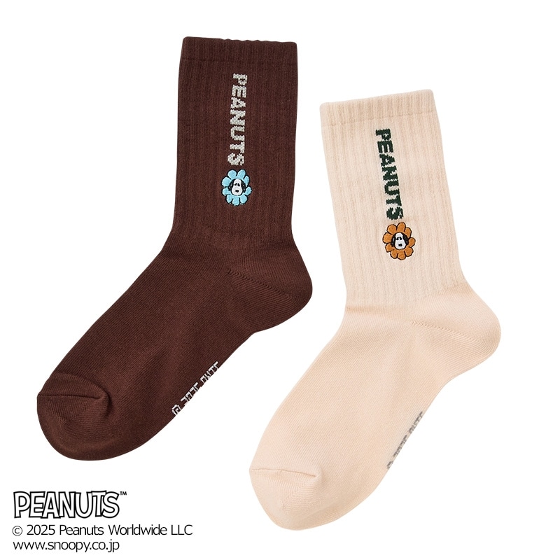 スヌーピー PEANUTS ソックス 2足セット フラワー刺しゅう(規格