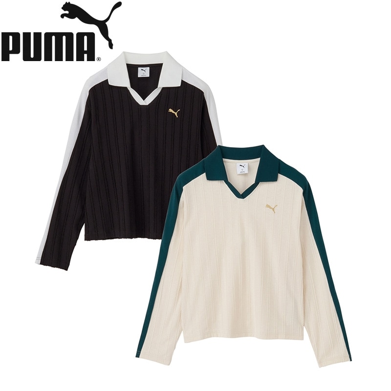 PUMA プーマ ウィメンズ T7 リラックスド 長袖 ポロシャツ(ブラック