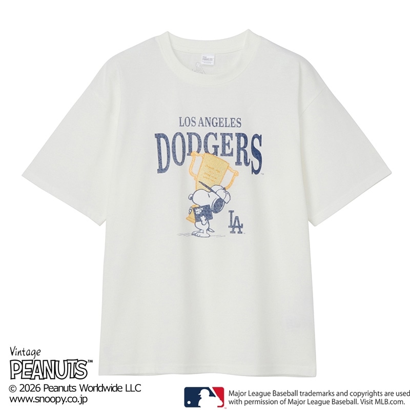 MLB×スヌーピー PEANUTS Tシャツ ロサンゼルス・ドジャース(ホワイト