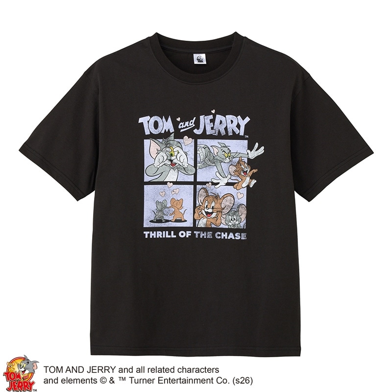 TOM and JERRY / トムとジェリー Tシャツ ブラック (ワイド)(ブラック