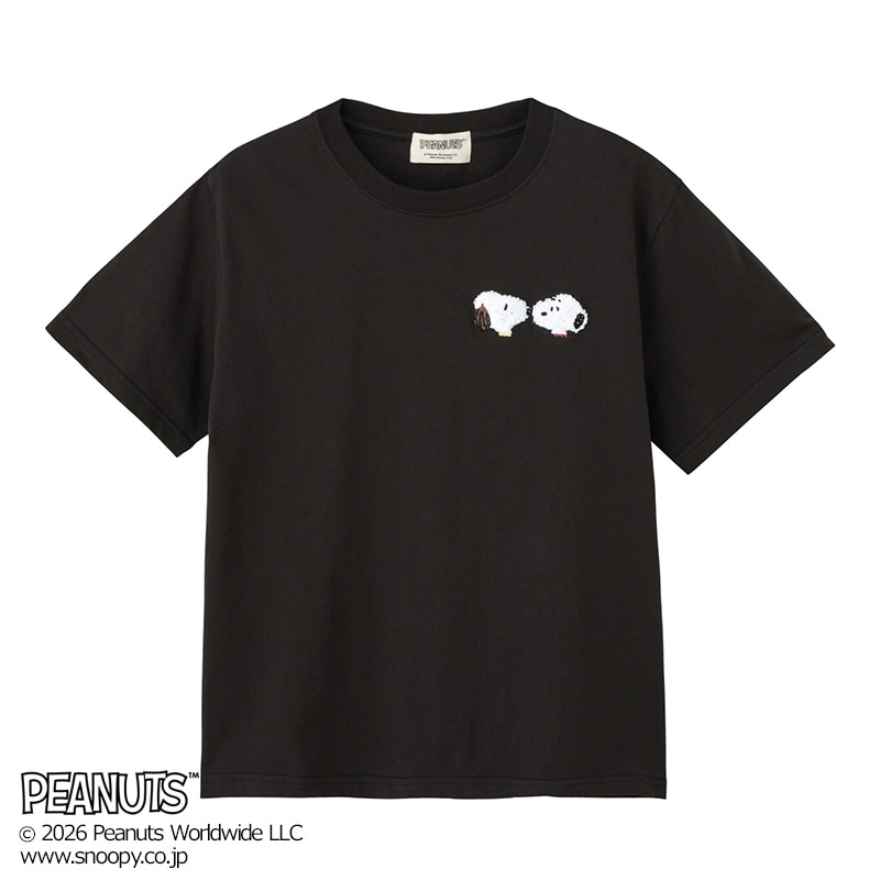 スヌーピー PEANUTS / Tシャツ サガラ刺しゅう ブラック（ベーシック