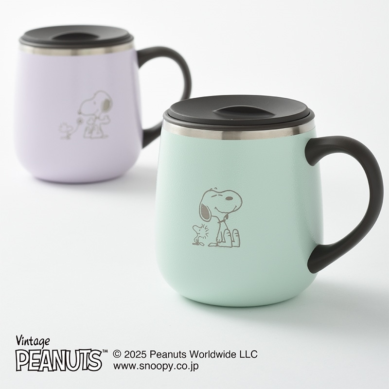 スヌーピー PEANUTS BRUNO 蓋つきステンレスマグ SHORT(パープル