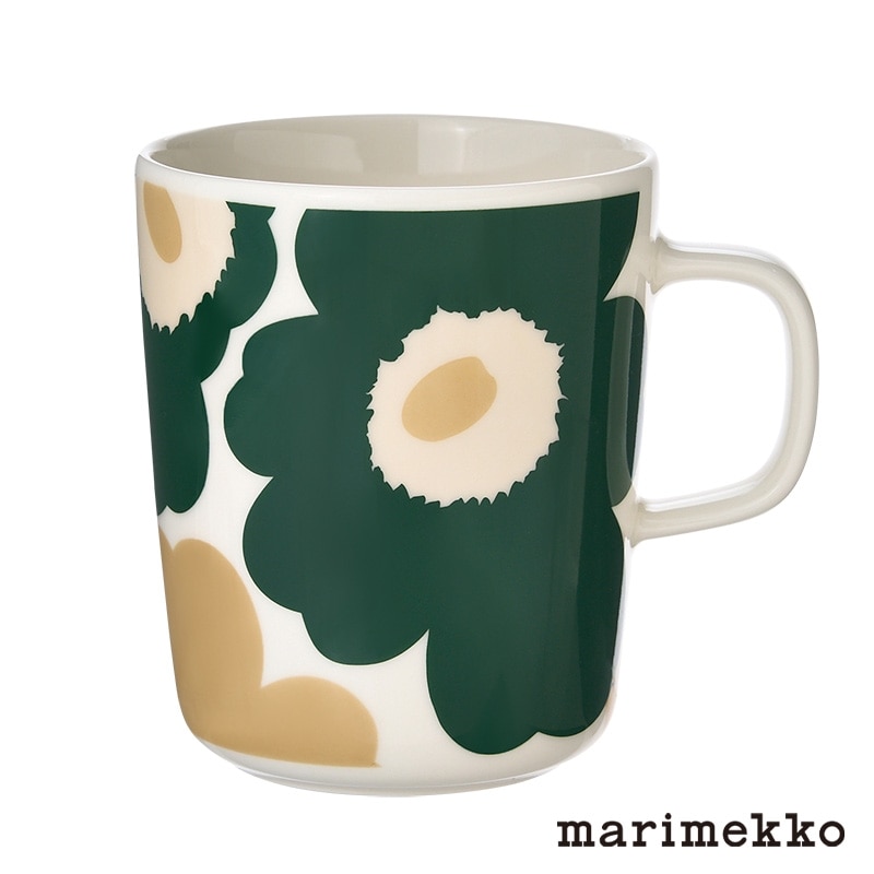 記念グッズ marikko marimekko マリメッコ Unikko マグカップ ダークグリーン×ベージュ