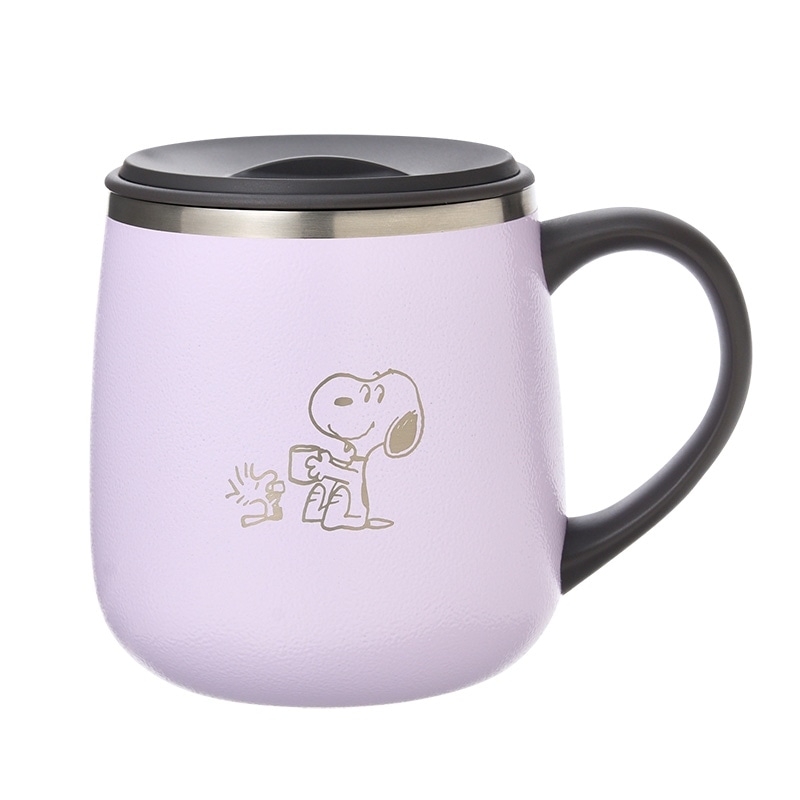 スヌーピー PEANUTS BRUNO 蓋つきステンレスマグ SHORT パープル
