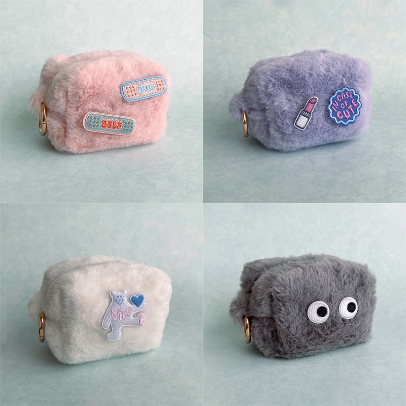 刺しゅうワッペン付きモコモコポーチ(ピンク): 通常| プラザオンライン