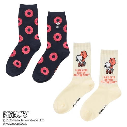 スヌーピー PEANUTS クルー丈ソックス 2足セット HELLO(2足
