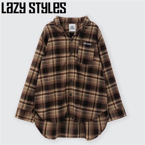 Lazy styles レイジースタイルズ オーバーチェックシャツ ブラウン