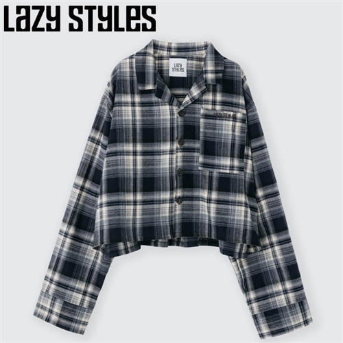 Lazy styles レイジースタイルズ クロップドチェックシャツ ネイビー