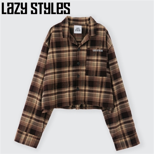 Lazy styles レイジースタイルズ クロップドチェックシャツ ブラウン