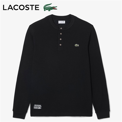 LACOSTE ラコステ ヘンリーネック ワッフル Tシャツ(ブラック): 通常