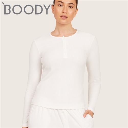 BOODY ブーディ AiraRib(TM) ロングスリーブ ヘンリー トップ チャークホワイト