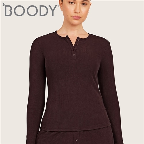 BOODY ブーディ AiraRib(TM) ロングスリーブ ヘンリー トップ マルベリー