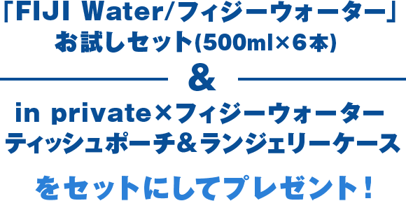 「FIZI Water/フィジーウォーター」お試しセット(500ml×6本)＆in private×フィジーウォーター ティッシュポーチ＆ランジェリーケースをセットにしてプレゼント！
